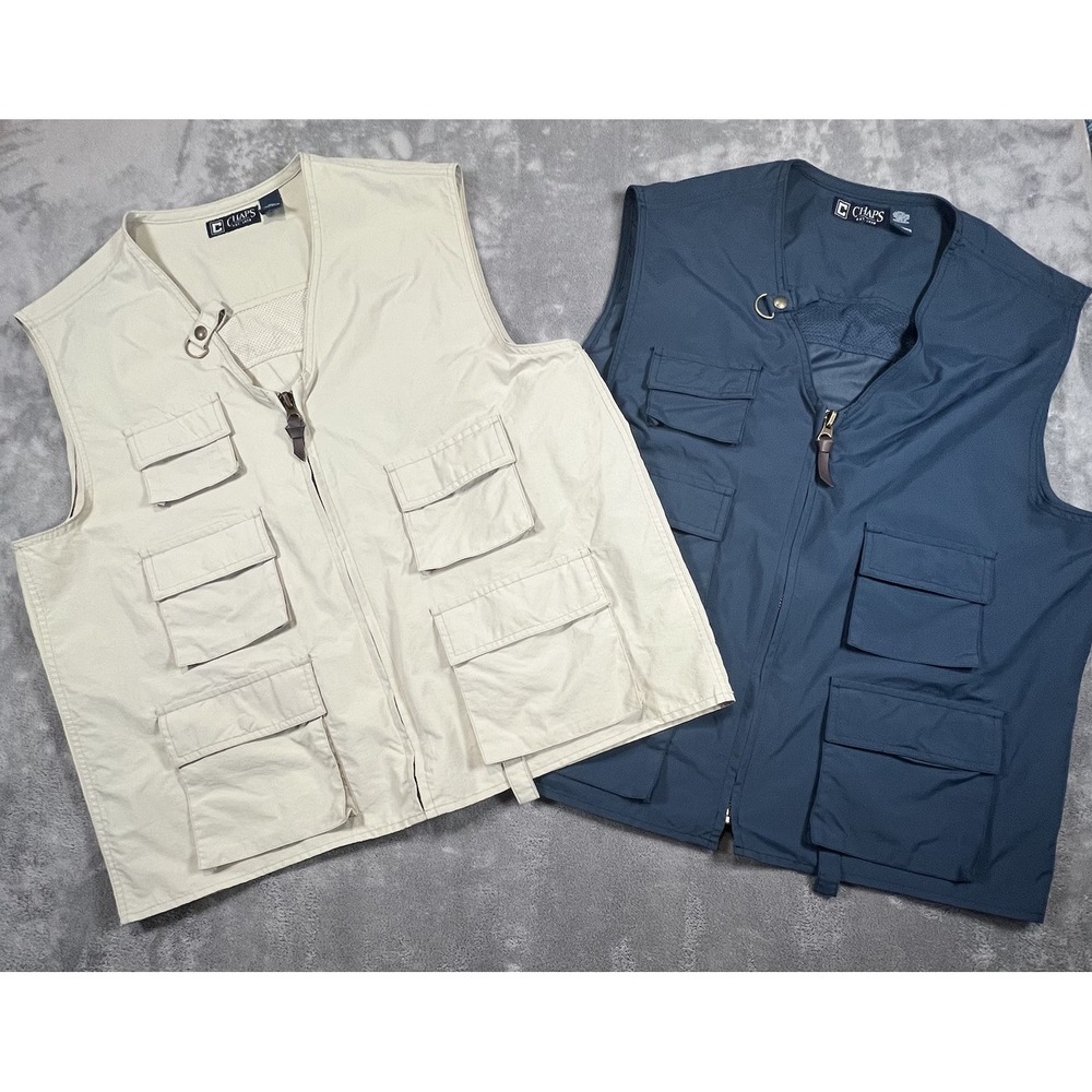 (2) CHAPS Mens XL Hunt Fishing Camping Photography Zip Vest Cargo Pocket Golf